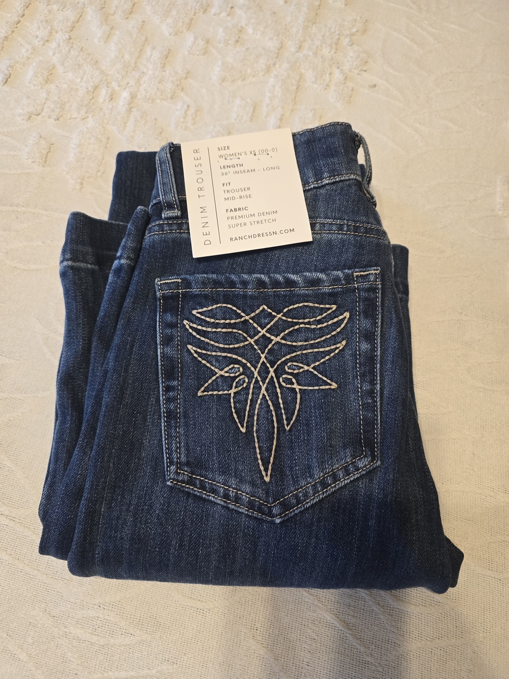 Women's Western Dark Blue Embroidered Pocket Ranch Dressn Jeans